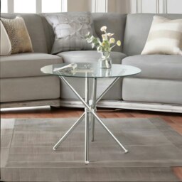 Rackhams Round Glass Coffee Table With Stainless Steel Legs Silver - thumbnail 5