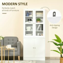 Rackhams Modern Bookcase Display Storage Cabinet w/ Doors Adjustable Shelves - White - thumbnail 3