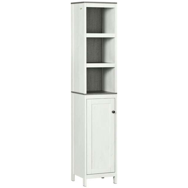 Rackhams Tall Bathroom Storage Cabinet, Freestanding Tower Cabinet with 3 Open Shelves and Adjustable Shelf, Antique White - image 1