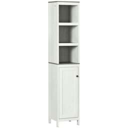 Rackhams Tall Bathroom Storage Cabinet, Freestanding Tower Cabinet with 3 Open Shelves and Adjustable Shelf, Antique White - thumbnail 1