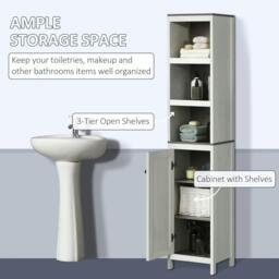 Rackhams Tall Bathroom Storage Cabinet, Freestanding Tower Cabinet with 3 Open Shelves and Adjustable Shelf, Antique White - thumbnail 4