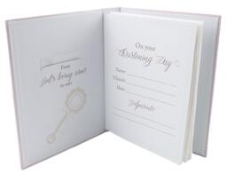 Rackhams White Faux-Silk Bow and Silver Plated Cross Christening Photo Album in Pink - thumbnail 3