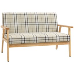 Rackhams Two Seater Sofa w/ Rubber Wood Frame Linen Small Couch Beige - thumbnail 3