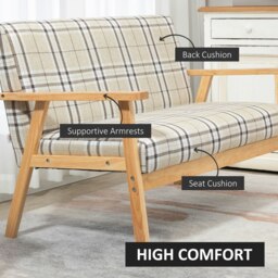 Rackhams Two Seater Sofa w/ Rubber Wood Frame Linen Small Couch Beige - thumbnail 6