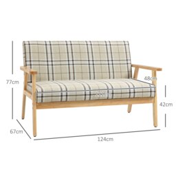 Rackhams Two Seater Sofa w/ Rubber Wood Frame Linen Small Couch Beige - thumbnail 4