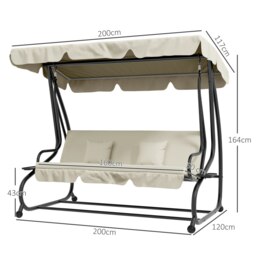 Rackhams 2-in-1 Garden Swing Chair for 3 Person w/ Adjustable Canopy, Cream - Cream - 1 - Swing Bench - thumbnail 5