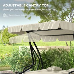 Rackhams 2-in-1 Garden Swing Chair for 3 Person w/ Adjustable Canopy, Cream - Cream - 1 - Swing Bench - thumbnail 4