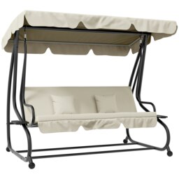 Rackhams 2-in-1 Garden Swing Chair for 3 Person w/ Adjustable Canopy, Cream - Cream - 1 - Swing Bench - thumbnail 2