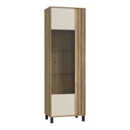 Rackhams Grafton Glass Door Display Cabinet in Cream and Oak - Full Assembly Required - Cream & Oak - Matt