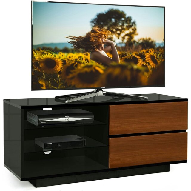"Rackhams Gallus Gloss Black with 2-Walnut Drawers and 3-Shelf 32""-55"" LED/LCD/Plasma Cabinet TV Stand" - image 1