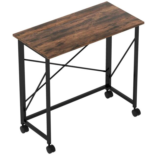 Rackhams 80 cm Folding Desk on Wheels - Rustic Brown