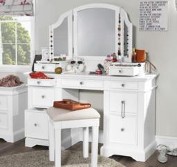 Rackhams Gainsborough Pedestal Dressing Table Set with Crystal Handles. Large White Dressing Table Set - Large - White - thumbnail 2