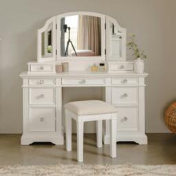 Rackhams Gainsborough Pedestal Dressing Table Set with Crystal Handles. Large White Dressing Table Set - Large - White