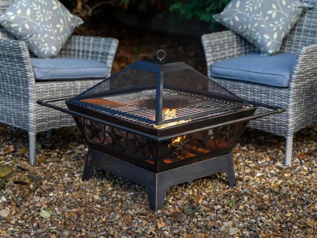 "Rackhams Bronze Fire Pit BBQ Combo 24"" - Stars Design Outdoor Fire Bowl with Grill & Cover" - image 1