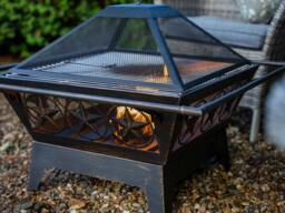 "Rackhams Bronze Fire Pit BBQ Combo 24"" - Stars Design Outdoor Fire Bowl with Grill & Cover" - thumbnail 3