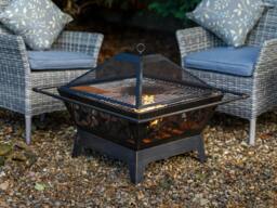 "Rackhams Bronze Fire Pit BBQ Combo 24"" - Stars Design Outdoor Fire Bowl with Grill & Cover"
