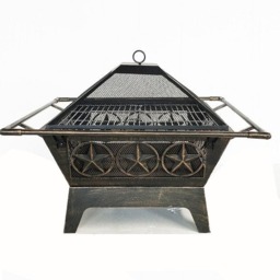 "Rackhams Bronze Fire Pit BBQ Combo 24"" - Stars Design Outdoor Fire Bowl with Grill & Cover" - thumbnail 4