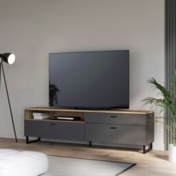 Rackhams Klara TV Unit with 1 Drawer 2 Flip Doors in Grey and Oak - 1 - thumbnail 6