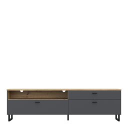 Rackhams Klara TV Unit with 1 Drawer 2 Flip Doors in Grey and Oak - 1 - thumbnail 2