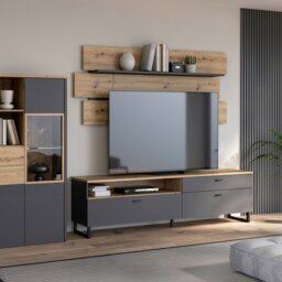 Rackhams Klara TV Unit with 1 Drawer 2 Flip Doors in Grey and Oak - 1 - thumbnail 5