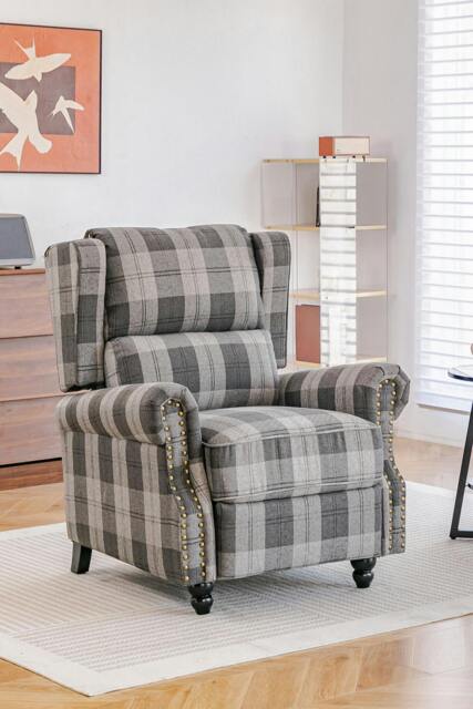 Rackhams Fabric Upholstered Sofa Pushback Reclining Chair Armchair - Grey - One Size - image 1
