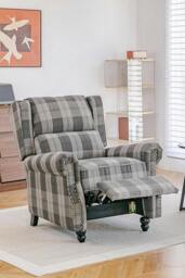 Rackhams Fabric Upholstered Sofa Pushback Reclining Chair Armchair - Grey - One Size - thumbnail 2