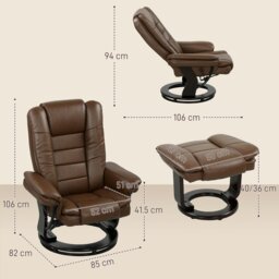 Rackhams Swivel Manual Recliner and Footrest Set PU Leather Chair Brown - Brown - thumbnail 5