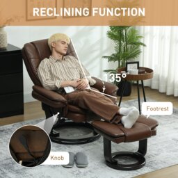 Rackhams Swivel Manual Recliner and Footrest Set PU Leather Chair Brown - Brown - thumbnail 3
