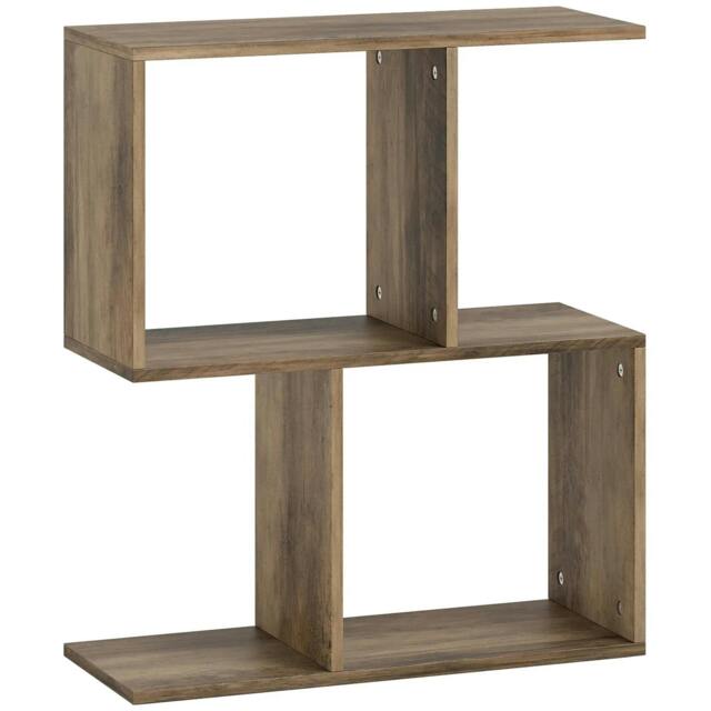 Rackhams Side Table, Narrow End Table with Storage Shelves, S-Shaped, 3-Tier, 50W x 19.5D x 58H cm, Oak