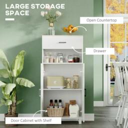 Rackhams Sideboard, Nordic Storage Cabinet with Drawer, Doors and Open Countertop, Freestanding Kitchen Cupboard for Living Room, Dining Room, 130cm, White - thumbnail 4