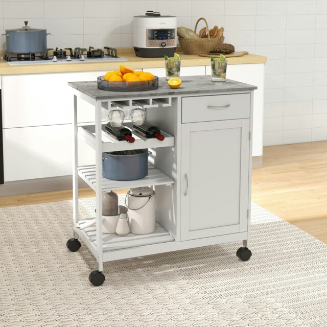 Rackhams Kitchen Trolley Utility Cart W/ Wheel Wine Rack Open Shelf and Cabinet - image 1