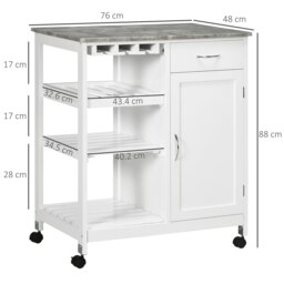 Rackhams Kitchen Trolley Utility Cart W/ Wheel Wine Rack Open Shelf and Cabinet - thumbnail 3