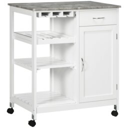 Rackhams Kitchen Trolley Utility Cart W/ Wheel Wine Rack Open Shelf and Cabinet - thumbnail 2