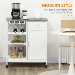 Rackhams Kitchen Trolley Utility Cart W/ Wheel Wine Rack Open Shelf and Cabinet - thumbnail 4