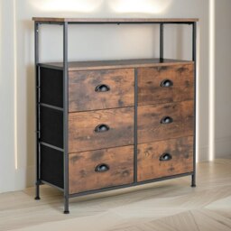 Rackhams Industrial Bedroom Dresser Chest Of 6 Drawers Rustic Brown - thumbnail 4