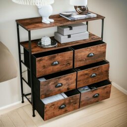 Rackhams Industrial Bedroom Dresser Chest Of 6 Drawers Rustic Brown