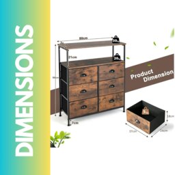Rackhams Industrial Bedroom Dresser Chest Of 6 Drawers Rustic Brown - thumbnail 5