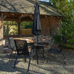 Rackhams Outdoor 4 Person Round Glass Top Garden Dining Table Chairs With Black Parasol and Base Set - thumbnail 2