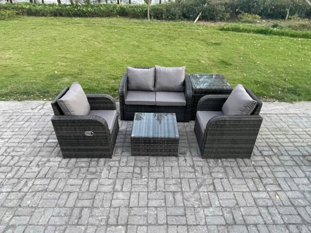 Rackhams Wicker PE Rattan Garden Furniture Set Outdoor Lounge Sofa Set with Love Sofa Square Coffee Table Side Table Dark Grey Mixed - image 1