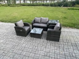 Rackhams Wicker PE Rattan Garden Furniture Set Outdoor Lounge Sofa Set with Love Sofa Square Coffee Table Side Table Dark Grey Mixed - thumbnail 2