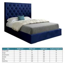 Rackhams Alma Upholstered Soft Velvet Bed Frame - Blue - Blue - Small single - thumbnail 4