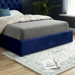 Rackhams Alma Upholstered Soft Velvet Bed Frame - Blue - Blue - Small single - thumbnail 3