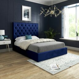 Rackhams Alma Upholstered Soft Velvet Bed Frame - Blue - Blue - Small single - thumbnail 1