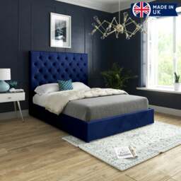Rackhams Alma Upholstered Soft Velvet Bed Frame - Blue - Blue - Small single - thumbnail 5