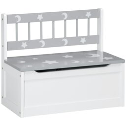 Rackhams 2 In 1 Wooden Kids Storage Bench, Toy Box w/ Safety Rod - Grey - thumbnail 2