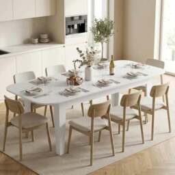 Rackhams Extendable Oval Dining Table for 4-6, Modern Expandable Kitchen Table, Round Edges, White - White - thumbnail 1