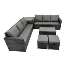 Rackhams Outdoor 3 Seater Sofa Coffee Table Set Garden Rattan Furniture Set 8 Seater with 2 Small Stools Side Table Dark Grey - thumbnail 2