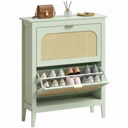 Rackhams Boho Slim Shoe Cabinet with Rattan Doors, Green - 21 Pairs - thumbnail 3