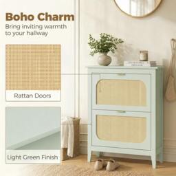 Rackhams Boho Slim Shoe Cabinet with Rattan Doors, Green - 21 Pairs - thumbnail 5