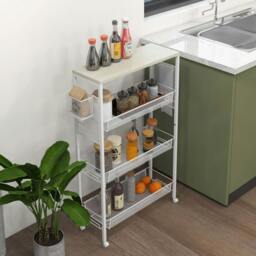 Rackhams 3-Tier Kitchen Cart, Multifunction Kitchen Trolley on Wheels, White - White - 1 - Particleboard, steel